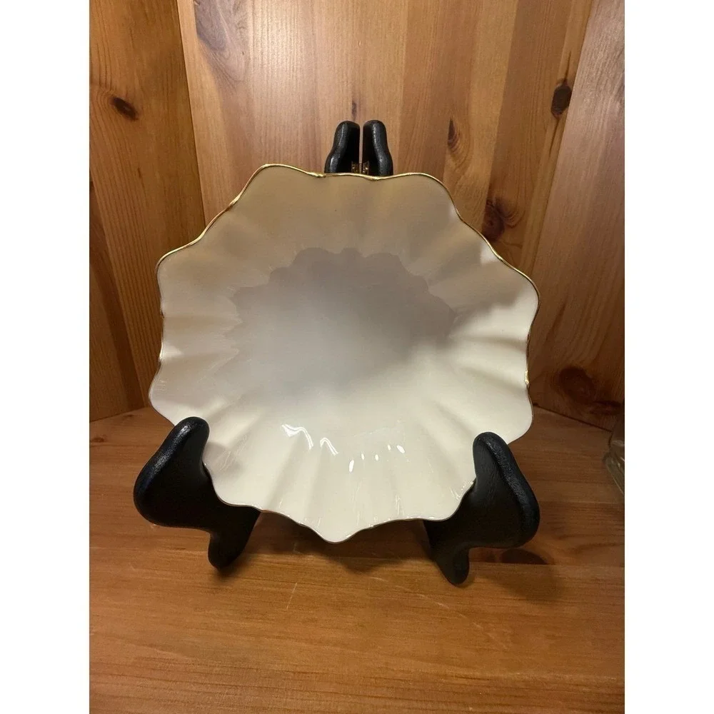 Lenox Ivory Porcelain Fluted Bowl Gold Trim Made in USA Small Floral Candy Dish‎